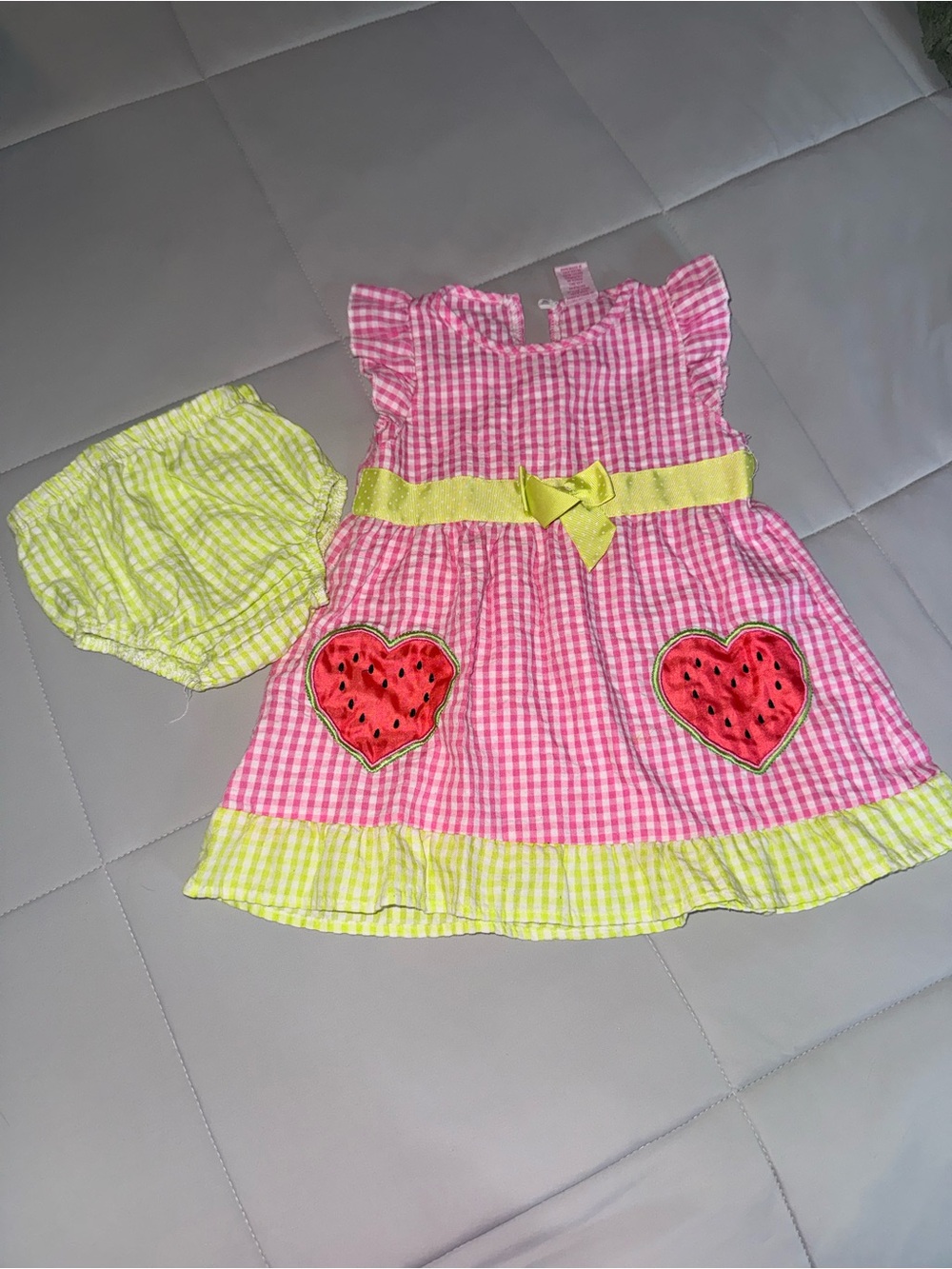 Pink Gingham Baby Dress with Watermelon Heart Pockets